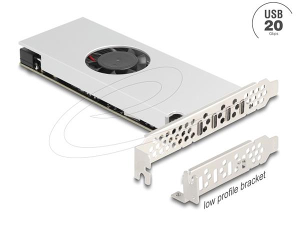 Delock karta PCI Express x16 se 4 x porty USB 20 Gbps USB Type-C™, s ventilátorem, chladičem, Low profile 90806