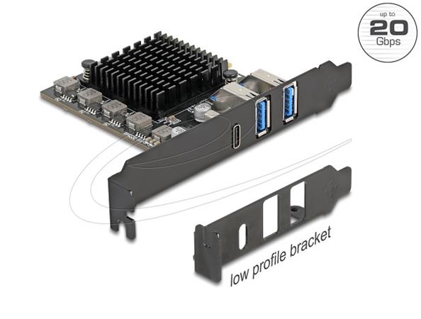 Delock Karta PCI Express x4 na 1 x USB 20 Gbps USB Type-C™ + 2 x USB 10 Gbps Typ-A - Low Profile Form Factor 90891
