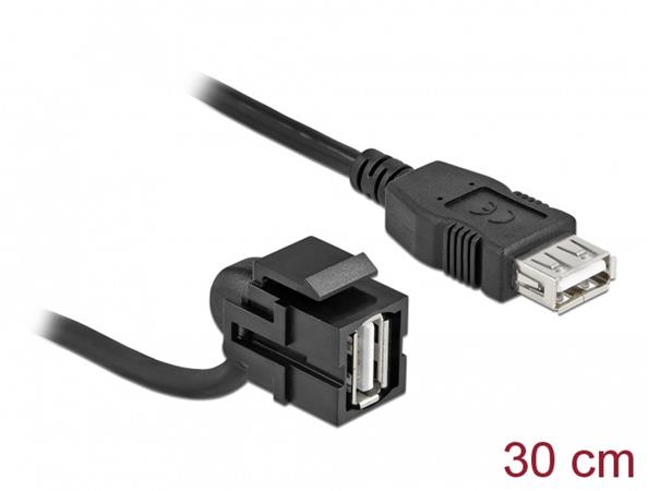 Delock Keystone modul USB 2.0 A samice 110° > USB 2.0 A samice s kabelem černá 86869