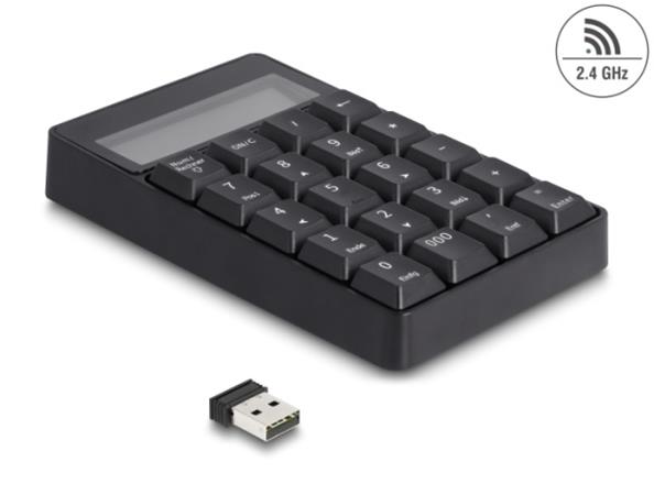 Delock Klávesnice s funkcí kalkulačky 2 v 1 s rozhraním USB Typu-A, 2,4 GHz, bezdrátová, černá 12113