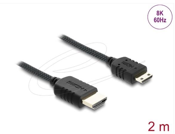 Delock Koaxiální kabel High Speed HDMI HDMI samec na Mini HDMI samec 8K 60 Hz s pleteným opláštěním 2 m 81688