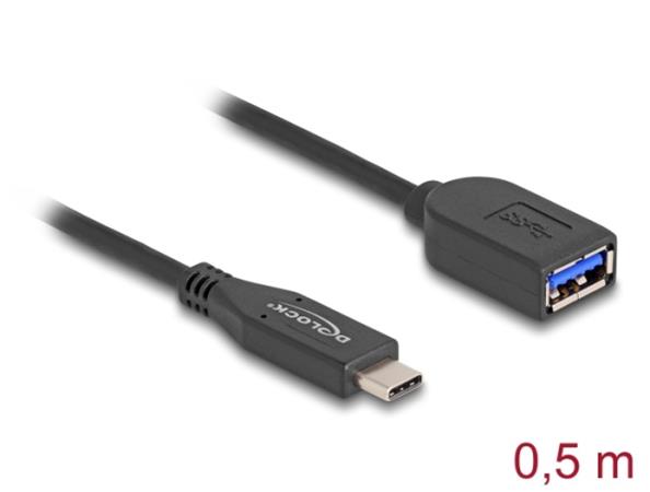Delock Koaxiální kabel USB 10 Gbps, ze zástrčky USB Type-C™ na zásuvku Typ-A, délky 50 cm 60568