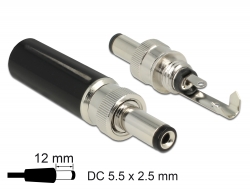 Delock Konektor DC 5,5 x 2,5 mm s délkou 12,0 mm samec 89916