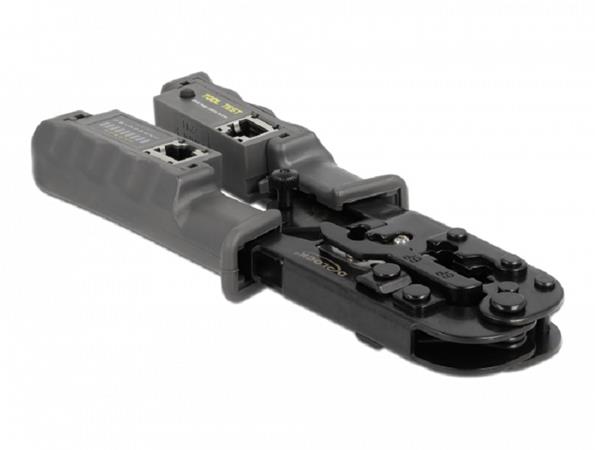 Delock Krimpovací kleště s odizolováním a síťovou zkoušečkou pro zástrčkové konektory 8P (RJ45), 6P (RJ12/11) nebo 90510