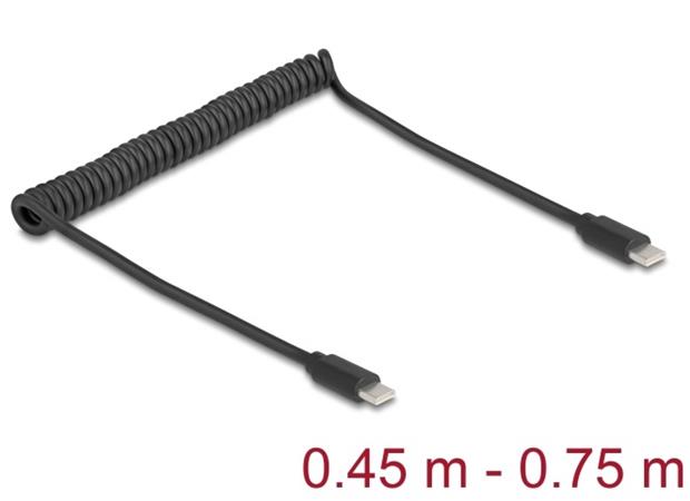 Delock Kroucený kabel USB 2.0 Type-C™ ze zástrčky na zástrčku 0,45 až 0,75 m, černý 90369