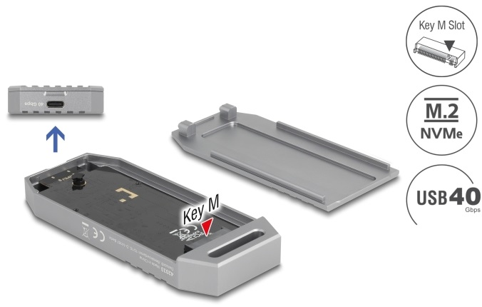 Delock Kryt SSD M.2 NVMe, USB, 40 Gbps - beznástrojový 42033