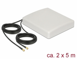 Delock LTE MIMO Antenna 2 x SMA Plug 8 dBi directional with connection cable RG-58 5 m white outdoor 89890