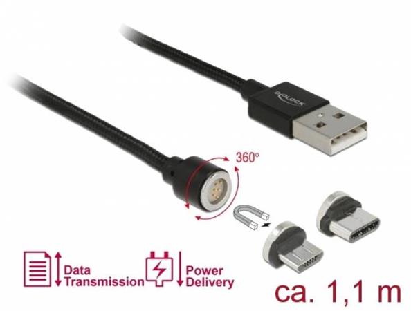 Delock Magnetický USB datový a napájecí kabelový set pro Micro USB / USB Type-C™ černý 1,1 m 85723
