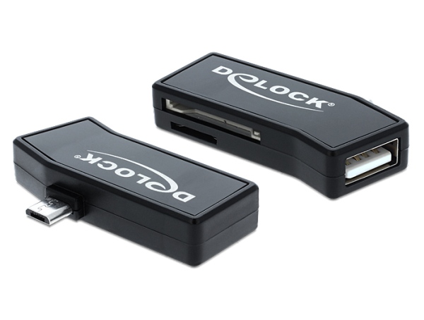 DeLOCK Micro USB OTG Card Reader + 1 x USB port - Čtečka karet (MMC, SD, microSD, SDHC, microSDHC, 91730