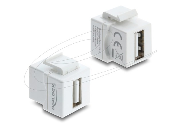 Delock Mini spojka modulů Keystone ze zásuvky USB 2.0 Typu-A na zásuvku USB 2.0 Typu-A, bílá