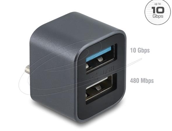 Delock Mini USB hub ze zástrčky USB Type-C™ na 1 x USB 10 Gbps Typ-A + 1 x USB 2.0 Typ-A 64359