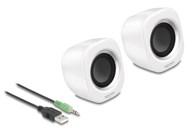 Delock Miniaturní stereofonní počítačový reproduktor se stereofonním zástrčkovým konektorem průměru 3,5 mm a napáj 27008