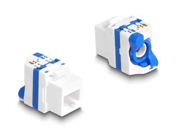 Delock Modul Keystone RJ45, ze zásuvkového na LSA Cat.6A, beznástrojový, s modrým otočným zámkem 88130