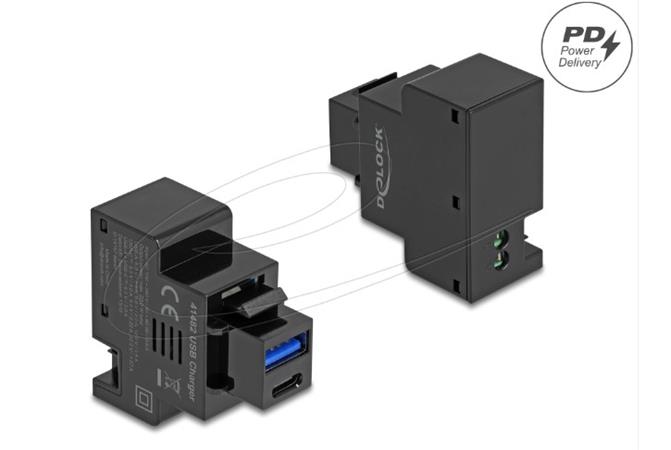 Delock Modul Keystone s nabíjecími porty USB Typ-A a USB Type-C™, PD 20 W, černá 41482