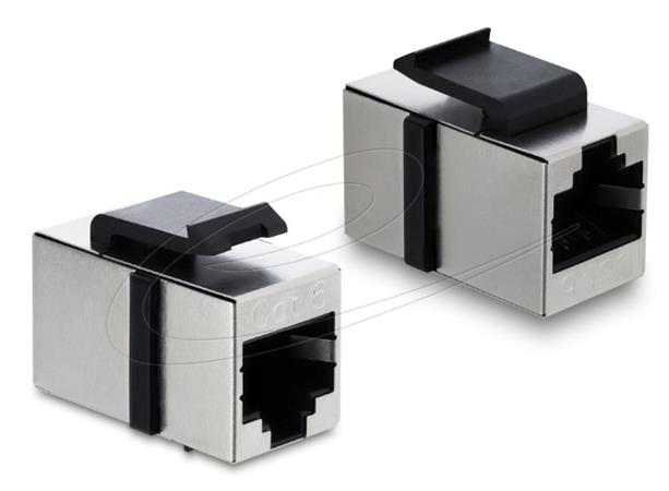 Delock Modul Keystone, spojka ze zásuvky RJ45 na zásuvku RJ45, Cat.6 stíněná, kovová, stříbrná / černá 90837