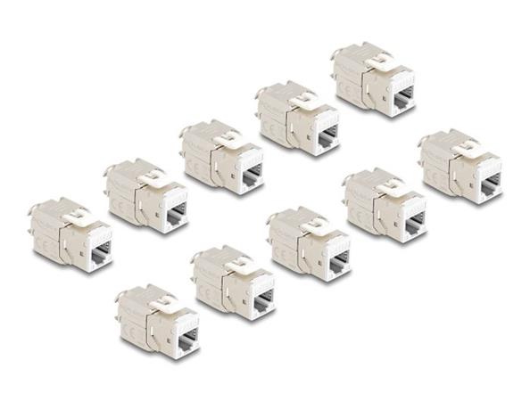 Delock Modul Keystone ze zásuvkového konektoru RJ45 na LSA Cat.6A, beznástrojový, bílá, sada 10 kusů 88119