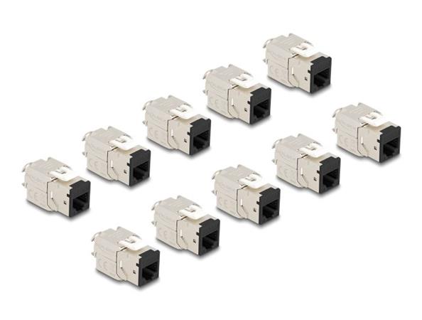 Delock Modul Keystone ze zásuvkového konektoru RJ45 na LSA Cat.6A, beznástrojový, černá, sada 10 kusů 88118