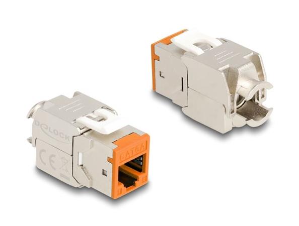 Delock Modul Keystone ze zásuvkového konektoru RJ45 na LSA Cat.6A, beznástrojový, oranžová, sada 10 kusů 88117