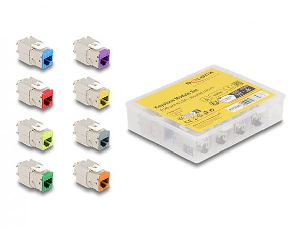 Delock Modul Keystone ze zásuvkového konektoru RJ45 na LSA Cat.6A, beznástrojový, různé barvy, sada 8 kusů 87896