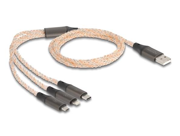 Delock Nabíjecí kabel USB RGB 3 v 1 z Typ-A na Lightning™ / Micro USB / USB Type-C™, 1,20 m 88158