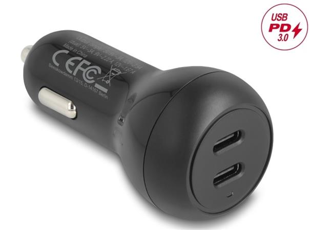 Delock Nabíječka do auta, 2 x USB Type-C™ PD 3.0, o výkonu 40 W 64330