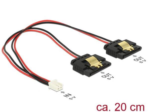 Delock Napájecí kabel 2 pin samice > 2 x SATA 15 pin samice (5 V) kovová spona 20 cm 85249