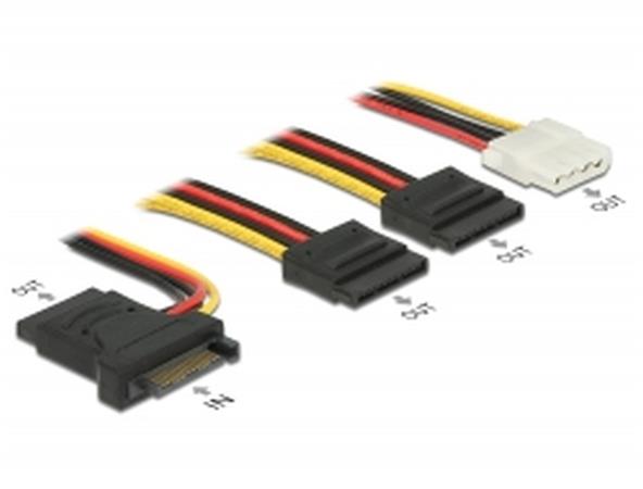 Delock Napájecí kabel SATA 15 pin samec > 3 x SATA samice + 1 x Molex 4 pin samice 20 cm (PCB) 60171