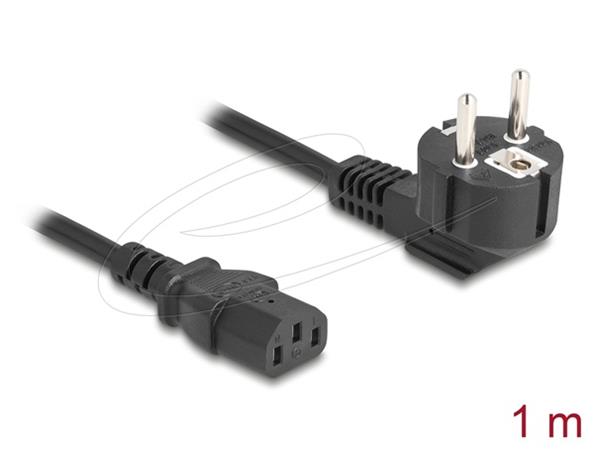 Delock Napájecí šňůra k PC z pravoúhlé zemnicí zástrčky CEE 7/7, 90°, na zásuvku C13, 1 m, 3 x 0,75 mm2, černá 81299