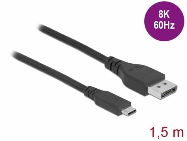 Delock Obousměrný kabel USB Type-C™ na DisplayPort (režim DP Alt) s certifikací 8K 60 Hz 1,5 m DP 8K 86040