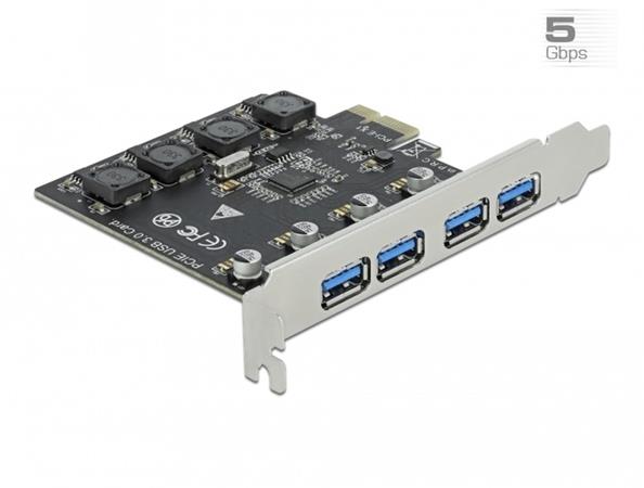 Delock PCI Express x1 Karta na 4 x externí USB Typ-A samice SuperSpeed USB (USB 3.2 Gen 1) 90509