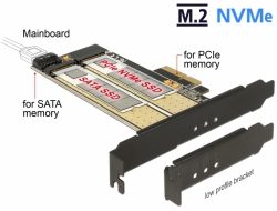 Delock PCI Express x4 Karta > 1 x interní M.2 Key B + 1 x interní NVMe M.2 Key M - format low profile 89630