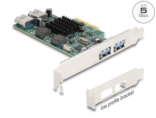 Delock PCI Express x4 karta na 2 x externí USB 5 Gbps Typ-A + 2 x interní USB 5 Gbps Typ-A, Duální - Low profile 90282