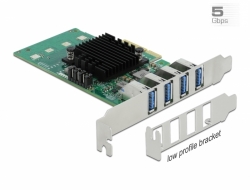 Delock PCI Express x4 Karta na 4 x externí USB 3.0 Quad Channel - Low Profile 89048