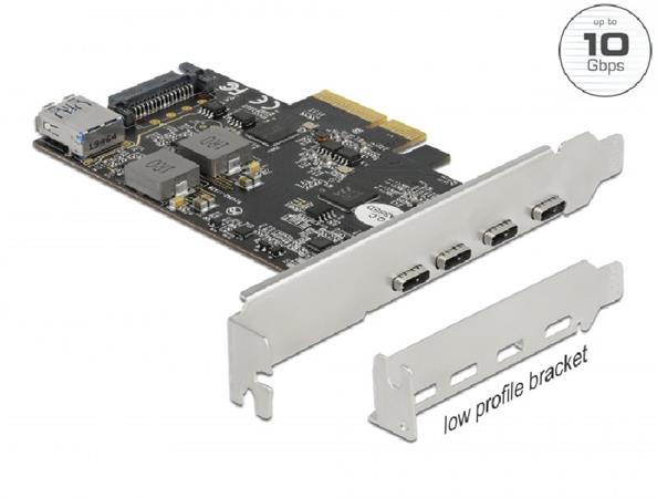 Delock PCI Express x4 Karta na 4 x USB Type-C™ + 1 x USB Typ-A - SuperSpeed USB 10 Gbps - Low Profile 90059