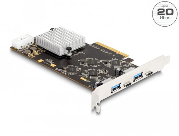 Delock PCI Express x8 karta se 2 x USB 20 Gbps USB Type-C™ samice a 2 x USB 5Gbps Typu-A samice - Quad Channel 90097