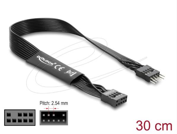 Delock Plochý kabel HD Audio, prodlužovací kabel základní desky, z 9 pinového konektoru na zásuvkový pinový konektor, 3