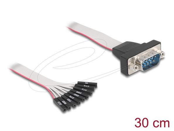 Delock Plochý stuhový kabel RS-232 z 9 pinového zásuvkového konektoru na 9 pinovou zástrčku D-Sub s maticemi, 30 c 90853