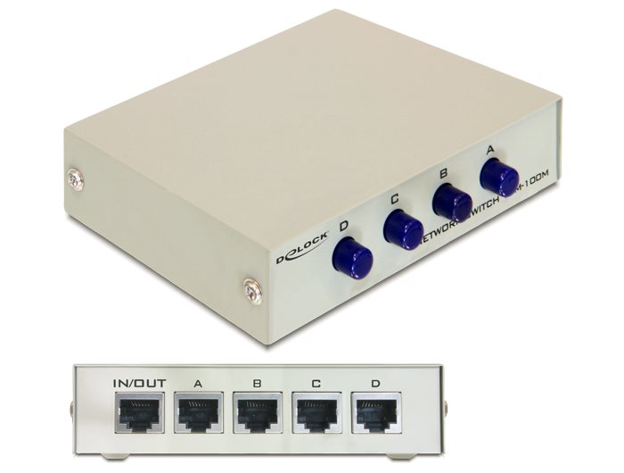 Delock přepínač ethernetového rozhranní 10/100 4-porty, manuální 87588
