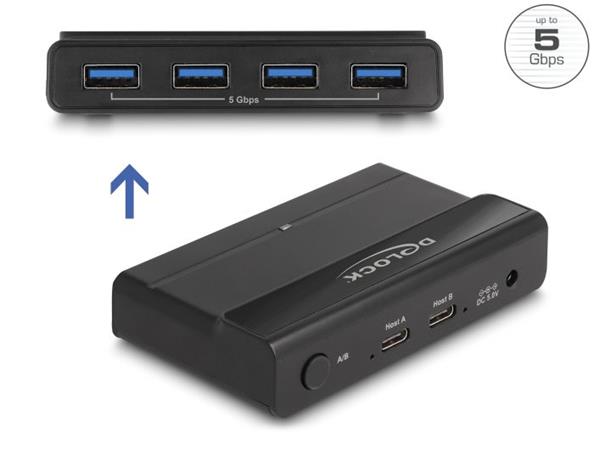 Delock Přepínač USB 5 Gbps na 4 x zařízení a 2 x hostitele 88066