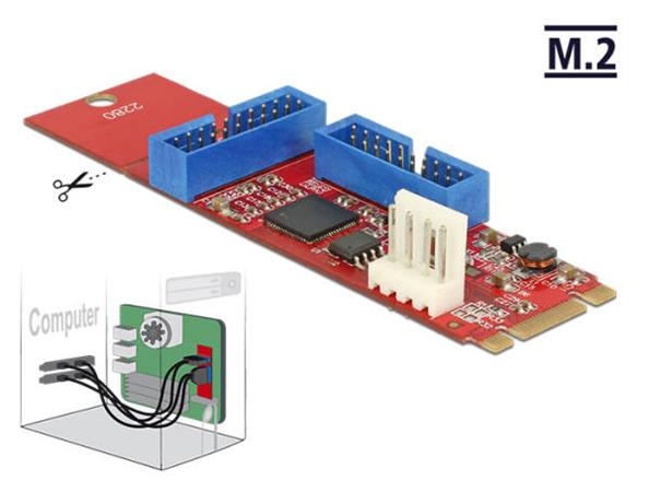 Delock Převodník M.2 Key B+M samec > 2 x USB 3.0 Pin konektor 62843