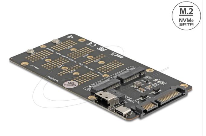 Delock Převodník M.2 Key M NVMe SSD na SFF-8654 a M.2 Key B SATA SSD na SATA 64355