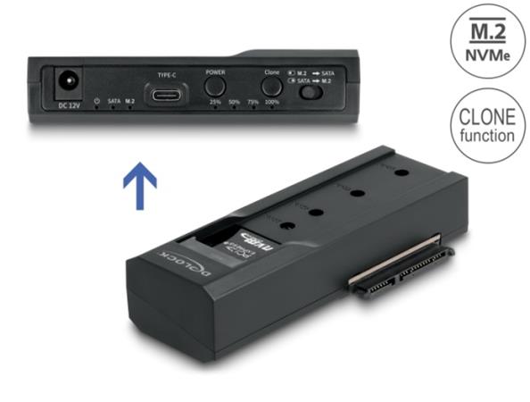 Delock Převodník USB Type-C™ pro 1 x SSD M.2 NVMe + 1 x SATA SSD / HDD s funkcí klonování 64252