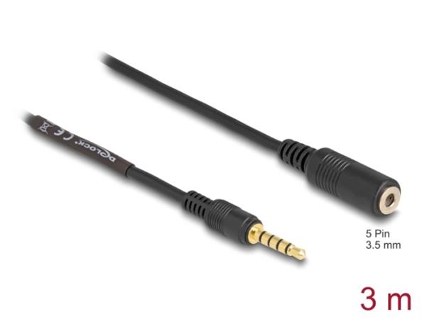 Delock Prodlužovací kabel Stereo Jack 3,5 mm 5 pin samec na samici 3 m černý 85733