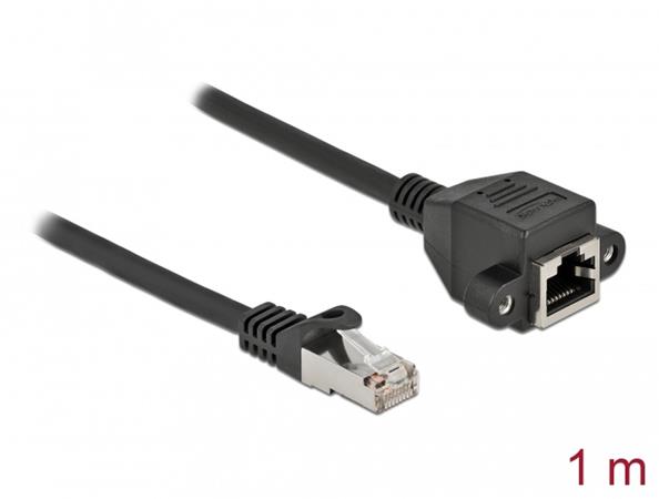Delock Prodlužovací síťový kabel, ze zástrčky S/FTP RJ45 na zásuvku RJ45, Cat.6A, délka 1 m, černý 87001