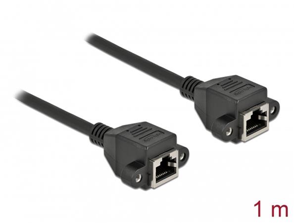 Delock Prodlužovací síťový kabel, ze zásuvky S/FTP RJ45 na zástrčku RJ45, Cat.6A, délka 1 m, černý 87009