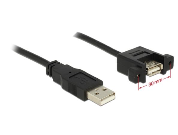 DeLOCK - Prodlužovací šňůra USB - USB (F) do USB (M) - USB 2.0 - 1 m - křídlové šrouby - černá 85106