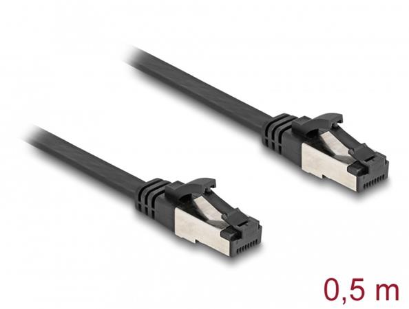 Delock RJ45 Plochý spojovací kabel ze zástrčky na zástrčku, Cat.8.1, ohebný, 0,5 m, černý 80178