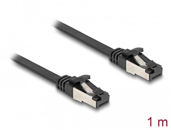 Delock RJ45 Plochý spojovací kabel ze zástrčky na zástrčku, Cat.8.1, ohebný, 1 m, černý 80179