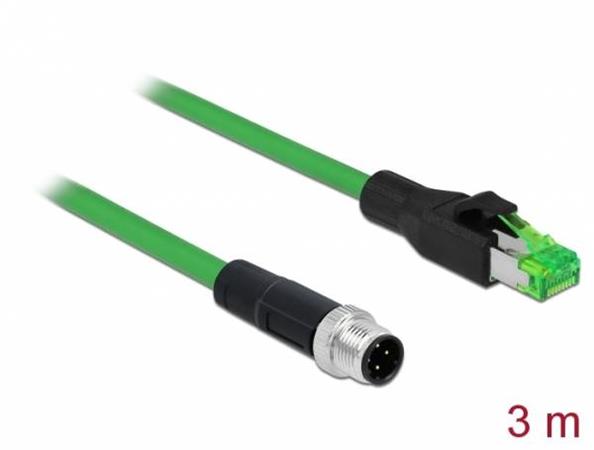 Delock Síťový kabel M12, 4 pin, s kódováním D, na zástrčku RJ45, PVC, 3 m 85439