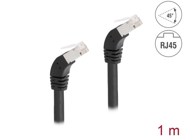 Delock Síťový kabel RJ45 Cat.6A S/FTP, zalomený dolů o 45°, 1 m, černý 80275